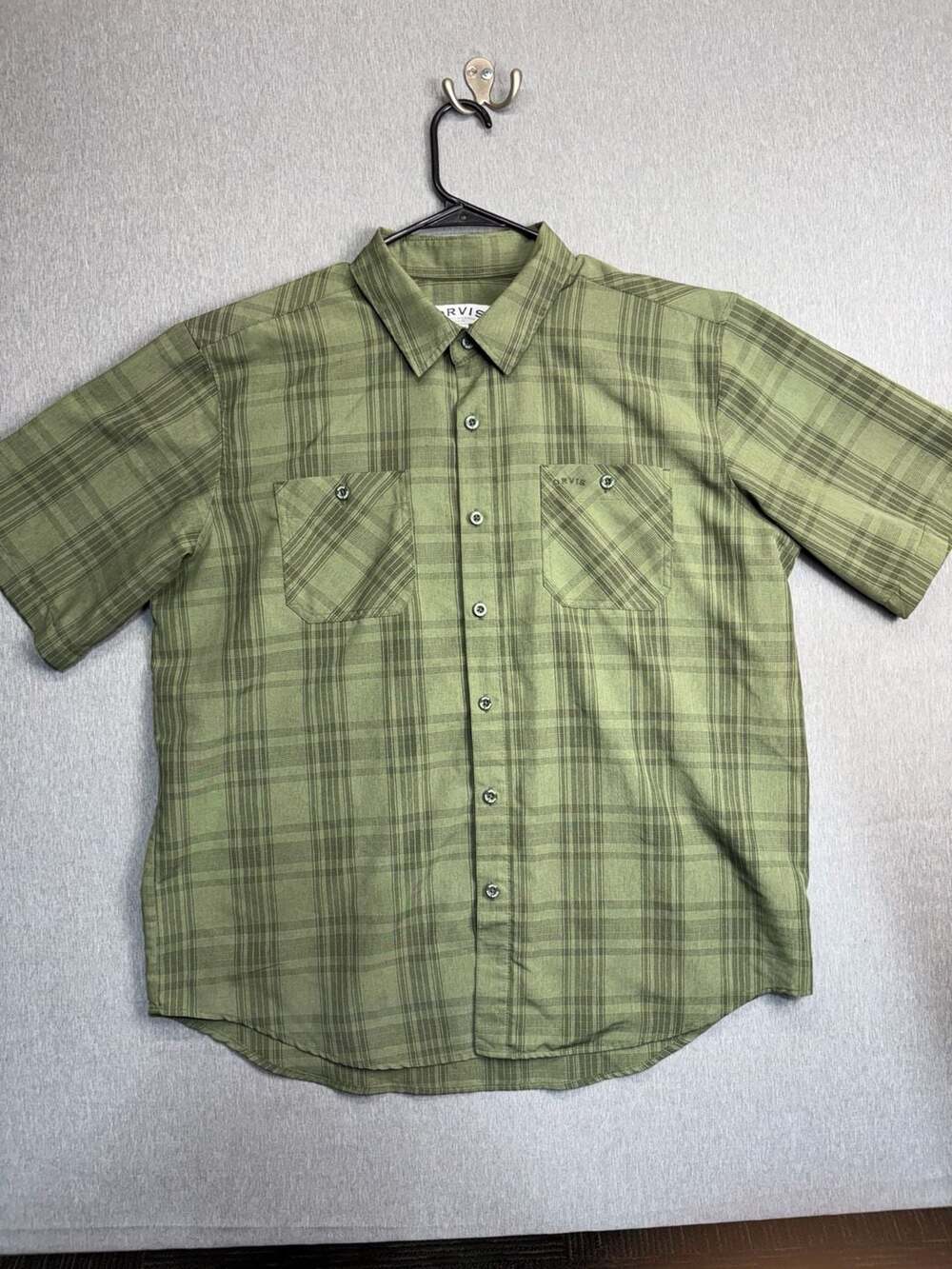 Orvis Classic Collection Men's Green Plaid Short Sleeve Button-Down Shirt